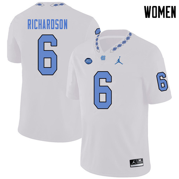 Jordan Brand Women #6 Bryson Richardson North Carolina Tar Heels College Football Jerseys Sale-White - Click Image to Close